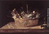 Basket Canvas Paintings - Still-Life of Glasses in a Basket